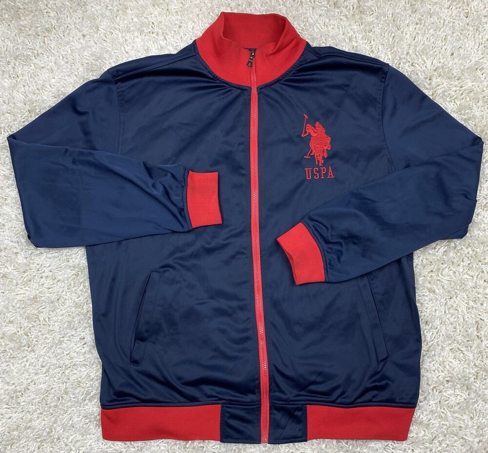 US Polo Assn Track Jacket Mens XL Navy Red Full Zip Colorblock Big Pony Logo